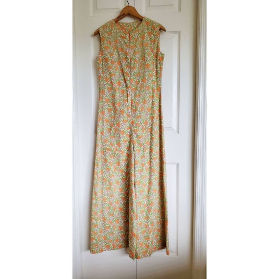 Vintage 60s 70s floral bell bottom jumpsuit- orang