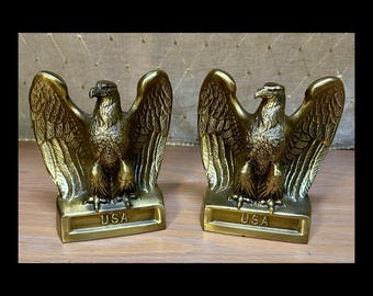 PM Craftsman Solid Brass Eagle 6.5” Bookends Pair Vintage American USA 1970s