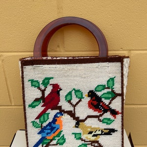 Bolso vintage Needlepoint, pájaros, bolso de la década de 1970