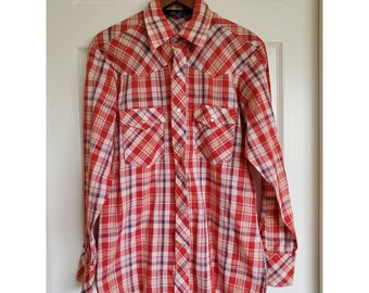 Vintage 70s 80s men's western plaid pearl snap shirt- Lariat rednpmaid cowboy shirt