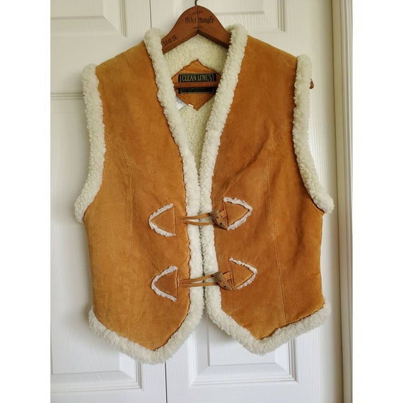 Vintage 70's suede cropped vest- 70s tan suede lea