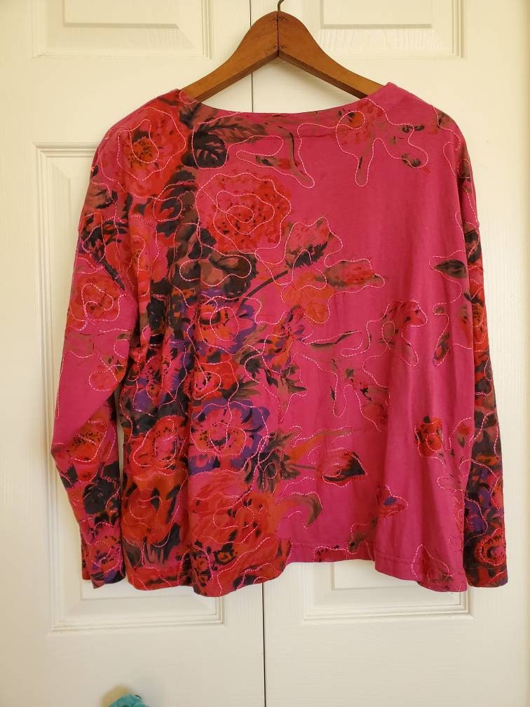 Vintage 90's Carole Little Hot Pink Floral Top With - Etsy