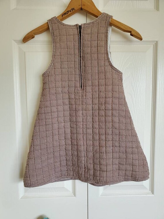 Vintage 70's kids owl jumper dress- Brown plaid q… - image 3