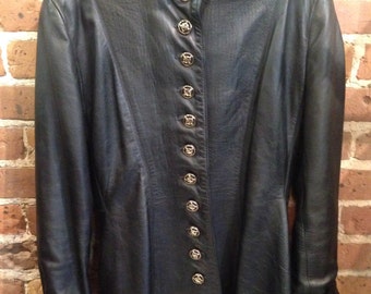 Beautiful Vintage Henri Bendel Black Leather Military Style Jacket size small