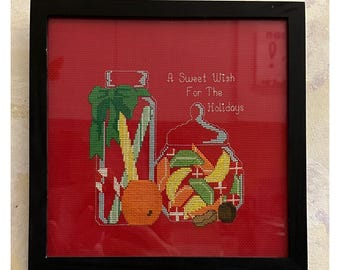Christmas "A Sweet Wish for the Holidays " Cross Stitch Completed & Framed