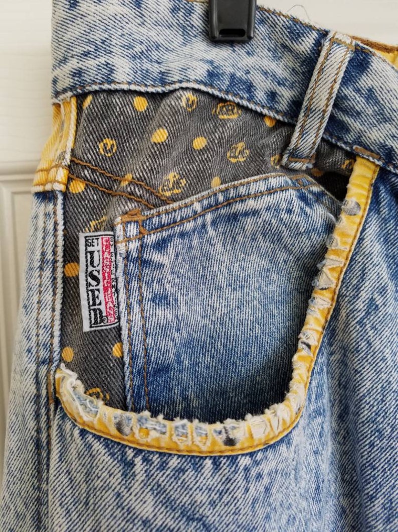 Vintage men/'s acid wash jeans with patches get used brand jeans size 38 80s 90s