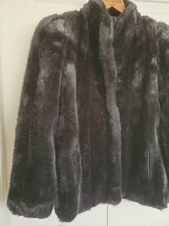 80s vintage sasson black faux fur jacket xsmall - image 4