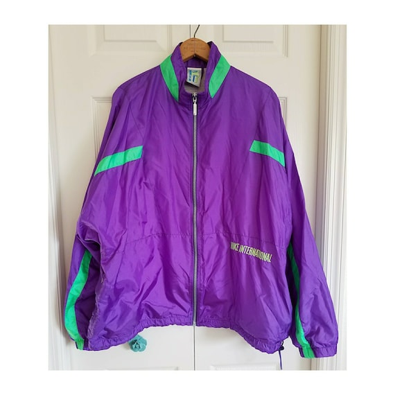 windbreaker 80s purple neon green 