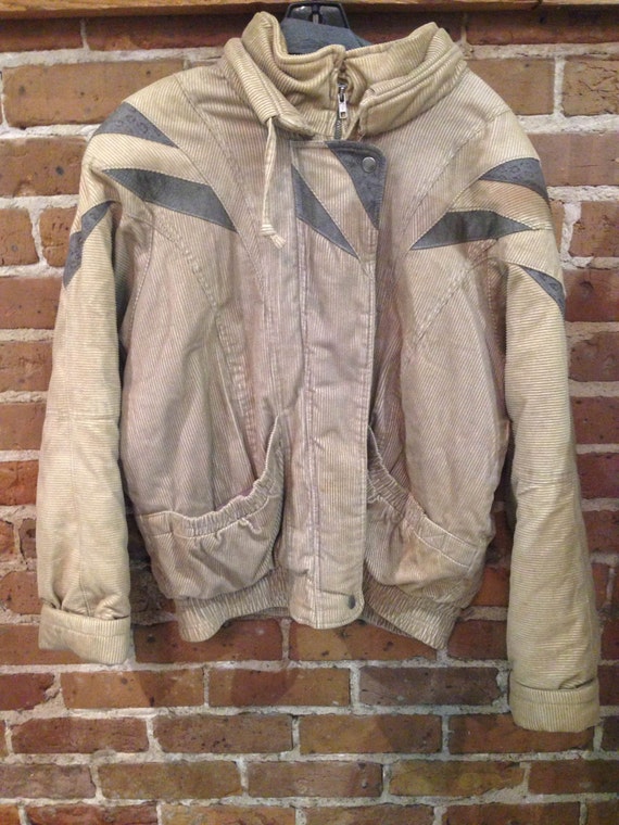 Vintage Tan and Gray Corduroy Puffer Jacket- 80s C