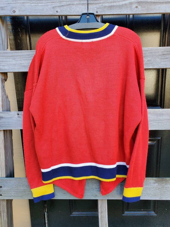 Vintage 80s Red Primary Color Sweater with Patche… - image 5