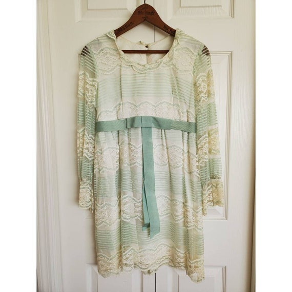 Vintage 60s lace baby doll dress- mint green and … - image 1