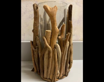 Roost Driftwood Candle Holder Vase Rustic Coastal Decor 10”