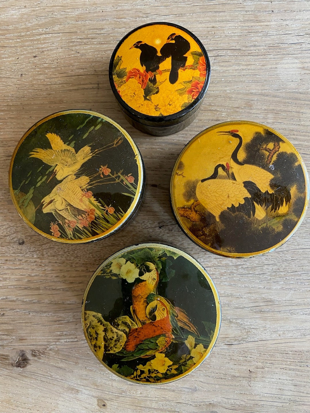 Vintage Set of Four Small Lovely Boxes With Illustrations of - Etsy