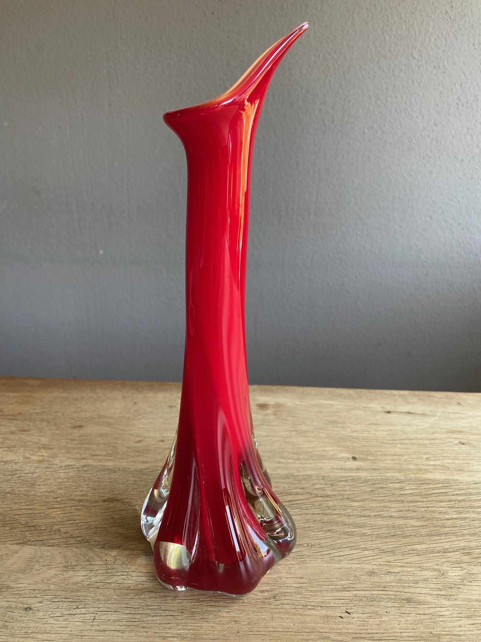 Vase En Verre Soufflé Style Murano - Large Bord Noir Et Rouge - Fabriqué En Italie