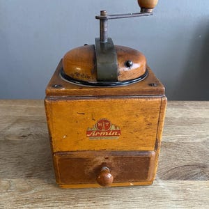Vintage Coffee Grinder by ARMIN TROSSER. A midcentury German wooden coffee mill