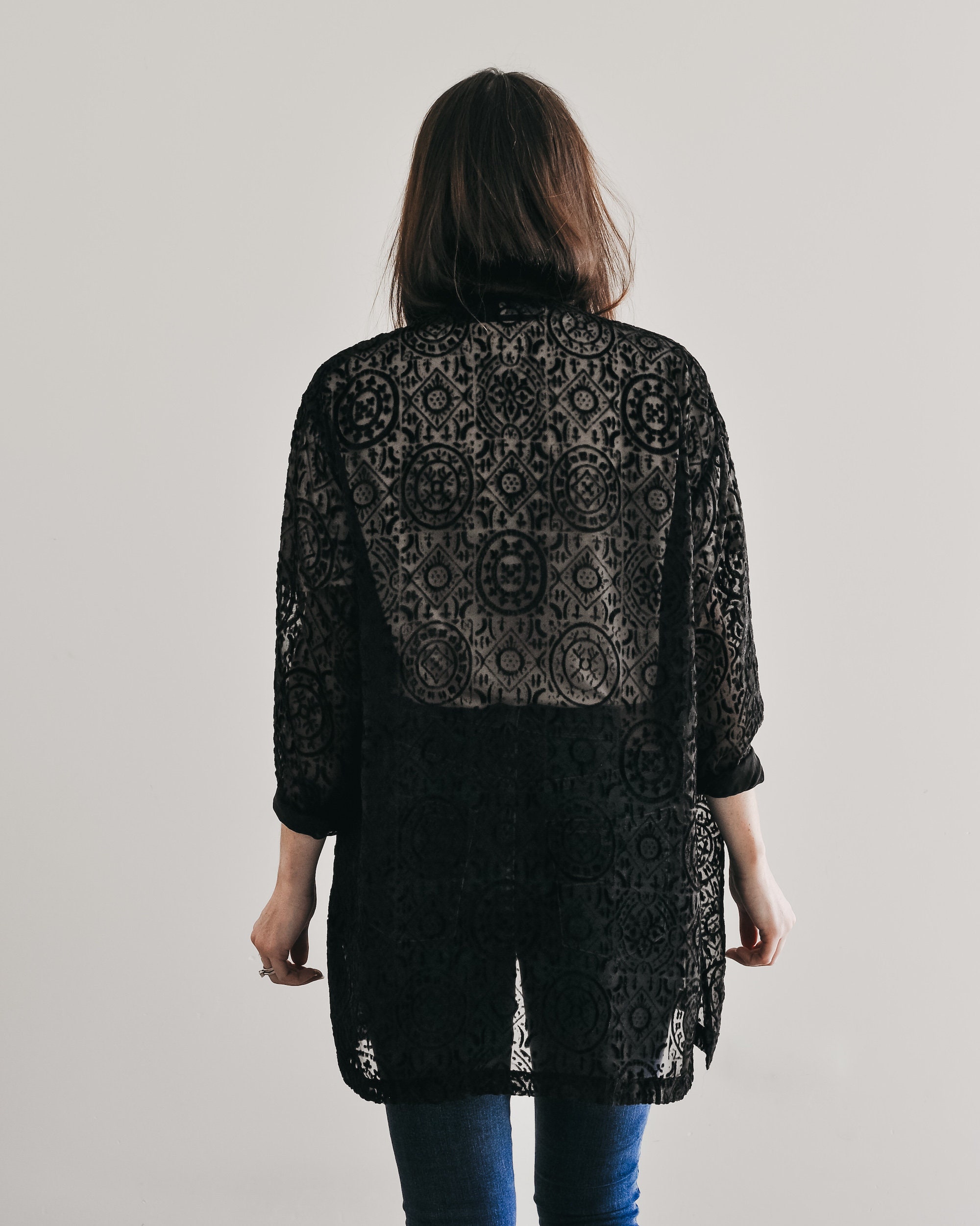 Black Sheer Patterned Cover Up Etsy