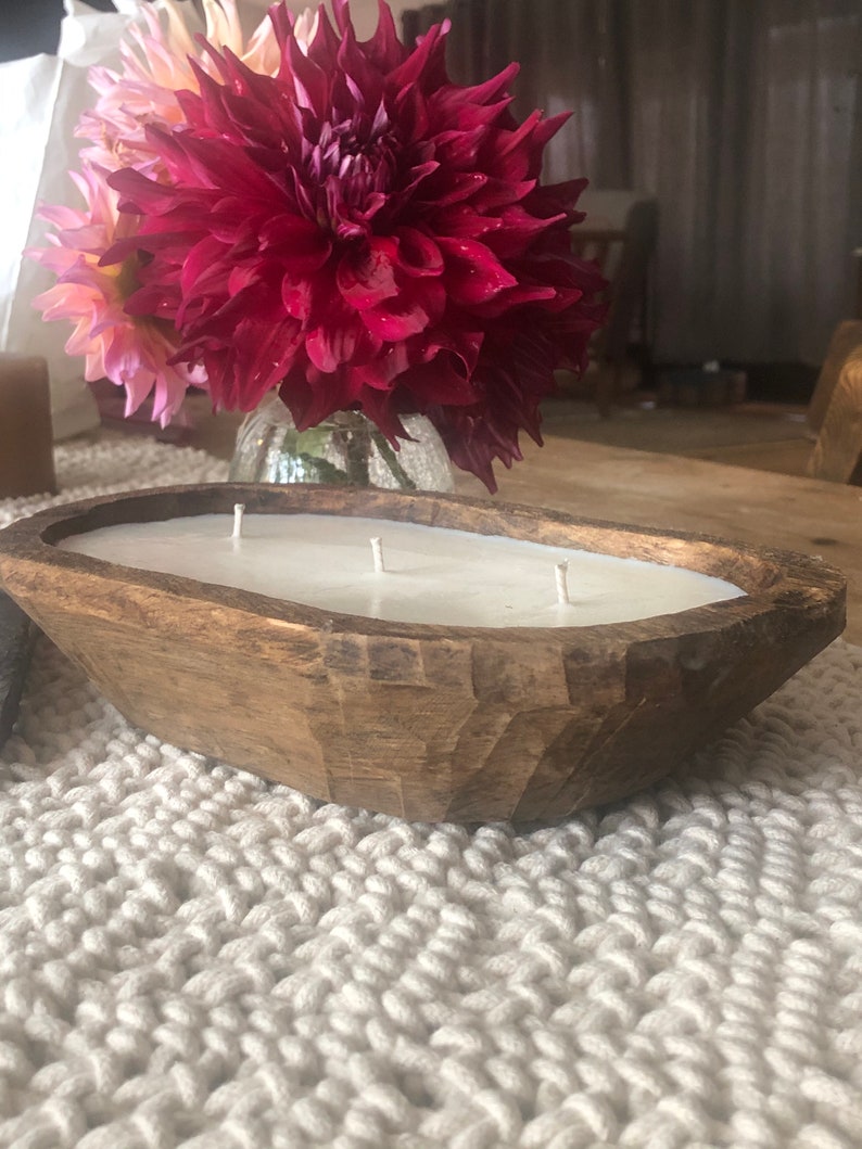 Dough Bowl Candle Rustic Candle Soy Decorative Candle Triple Etsy