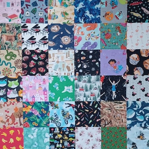 40 I SPY KIDS 6 1/2" Fabric Quilt Squares Children's Novelty Pre-Cuts All Different Charm Pack Blocks Children