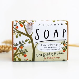 Organic Soap Bar Lime Basil & Mandarin soap gift for her, hand soap birthday gift, natural soap bar, handcrafted artisan soap plastic free image 1