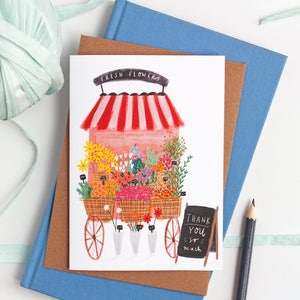 Blume Dankeschön-Karte - Dankeschön-Karte - illustrierte Karte - schrulligen Karte - frische Blumen - Blumenmuster - Dankeschön-Karten - Notecard