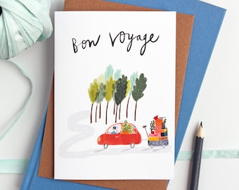 Bon Voyage Farewell Card - Sorry you’re Leaving card - quirky illustrated good luck card - good bye retirement card by Katy Pillinger