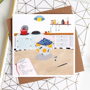 Neue Haus Heidelbeeren illustriert Notizkarte - Housewarmingkarte, Küche Kunstkarte, Notecard, alle Gelegenheiten Karte, Katy Pillinger Designs,