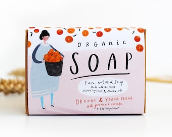 Orange & Ylang Ylang Organic Soap bar - Relaxing Soap Bar with Natural essential oils - Quirky illustrated gifts by Katy Pillinger