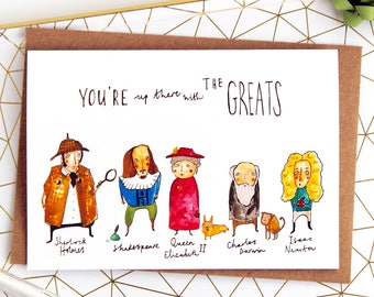 Historical British characters greetings card for Birthday, Anniversary, Valentine or friendship card by Katy Pillinger Designs - Shakespeare