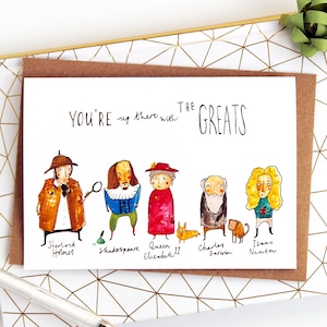 Historical British characters greetings card for Birthday, Anniversary, Valentine or friendship card by Katy Pillinger Designs - Shakespeare