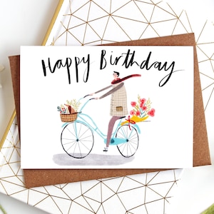 Jolly Mann alles Gute zum Geburtstag Karte mit Hund, Wurst Hund Geburtstagskarte, Fahrrad-Geburtstagskarte, lustige Geburtstagskarte, illustrierte Geburtstagskarte