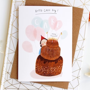 Happy Cake Day Geburtstagskarte für Kuchenliebhaber - Happy Cake Day Geburtstagskarte - Schrullig illustrierte Geburtstagskarte für Bäcker - lustige Karte