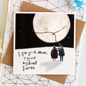 Quirky Moon Love Card zum Valentinstag - Romantische Liebeskarte für Paare - Valentinstagskarte für Sie oder Ihn - I love you Karte - Moon