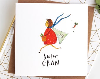 Super Gran greetings card for great grandmothers  - best nan greetings card, thank you card for grannies, Katy Pillinger Designs