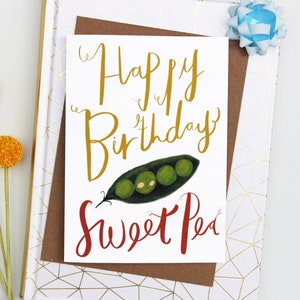 Sweet Pea Geburtstagskarte - Schrullige Geburtstagskarte für Ihn oder Sie - Liebenswerte Geburtstagskarte für Freunde - Lustige illustrierte Geburtstagskarte