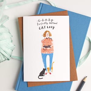 Funny cat card crazy cat lady card cat card birthday card just because card crazy cat lady Greetings Card for all occasions fun image 1