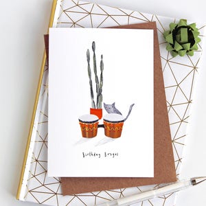 Kaktus Katze Bongos Geburtstagskarte - alles Gute zum Geburtstag Grußkarte - schrulligen Geburtstagskarte von Katy Pillinger Designs - Kaktus Geburtstagskarte