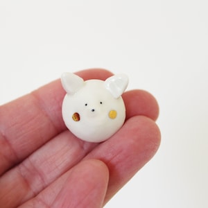 Ceramic Snow Fox Pin Badge Quirky handmade ceramic brooch jewellery gift Stoneware ceramic fox lapel pin White and gold birthday gift image 1