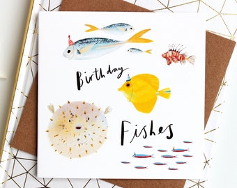 Birthday Fishes Funny Birthday card - Pun Birthday Card - Happy Birthday Card for him - Birthday Card for Her - Funny Bday Card, puffer fish