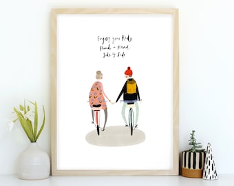 Typographie Bicycle Wall Art Print - Home Decor, Cadeau de mariage, Cadeau de fiançailles, Cadeau pour couples, Nouvellement fiancé, impression de devis, Katy Pillinger