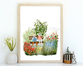 Garden Paradise Illustration Wall Art Print - Floral Art Gift for Gardeners - New Home Gift for couples - Quirky Gifts by Katy Pillinger