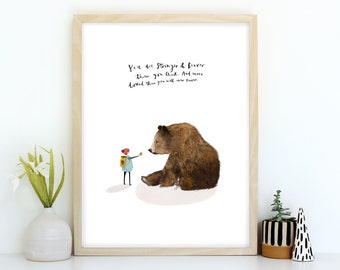 Strong and Brave Inspirational art print - Motivational wall art , Home Decor, encouragement gift, Children's wall art, Inspirational Print