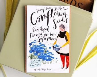 Cornflower Seeds illustrated gift - Plant your own flowers seed packet - Quirky Illustrated gifts by Katy Pillinger, Grow your own flower