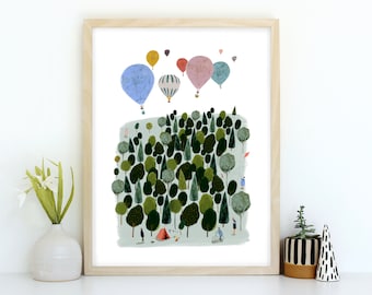 Impression d'art murale originale Happy Days - oeuvres d'art pour chambre d'enfants - impressions giclées A4 et A3 cadeaux pour la maison par Katy Pillinger Designs