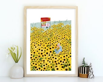 Impression d'art Tournesols A4 - Art mural jaune pour la maison, décoration murale florale, décoration de chambre d'enfants, Katy Pillinger Designs, Royaume-Uni