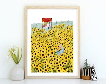 Sunflowers Fine Art Print A4 - Yellow wall art for the home, Floral wall decor, Children's nursery decor, Katy Pillinger Designs, UK