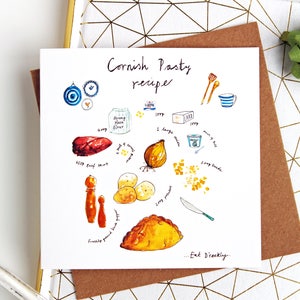 Cornish Pasty Rezept Karte - Cornish - alle Gelegenheiten Karte - Notecard - Dankeschön-Karte - Geburtstagskarte - Cornwall - Essen Illustration - Pasty