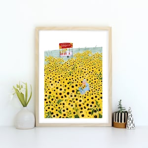 Yellow Sunflower illustration wall art print - A4 / A3 art print - Bright Floral wall art Print - Gift for the home by Katy Pillinger