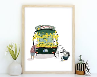 Lemon Yellow Kitchen Art Print - lemon Wall Art Print with quirky lemon illustration - food illustration kitchen art print gift for the home