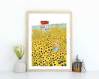 Impression d'art mural tournesol jaune - Impression d'art A4/A3 - Impression d'art mural floral lumineux - Cadeau pour la maison par Katy Pillinger