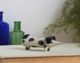 Handmade ceramic Sausage dog Dachshund gift ornament for the home by Katy Pillinger Designs, UK